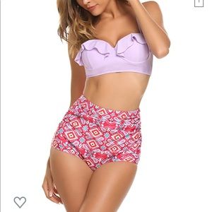 Women Retro Printed Bikini Underwire High Waisted